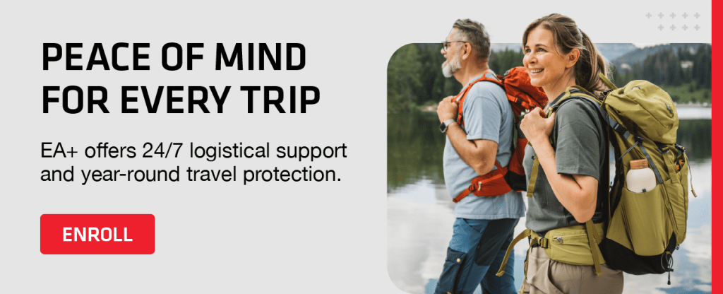 EA+ CTA with copy: EA+ offers 24/7 logistical support and year-round travel protection.